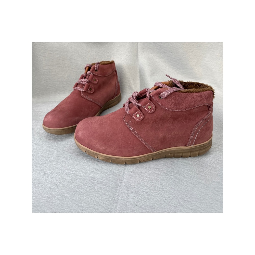 Cosyfeet Rose Pink Suede Fur Lined Lace Up Ankle‎ Boots Extra Roomy Womens 8.5